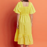Puff Sleeve Square Neck Midi Dress