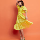 Puff Sleeve Square Neck Midi Dress