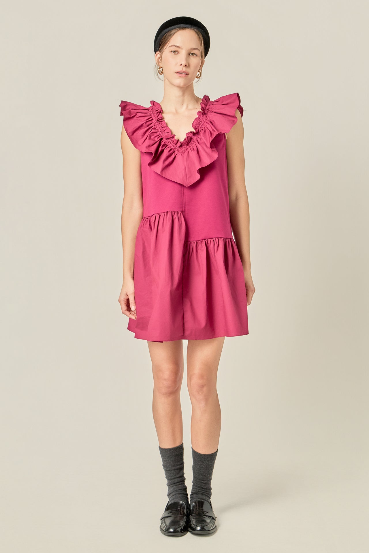 knitted ruffle dress English Factory Women's Mixed Media Detail Knit midi dress