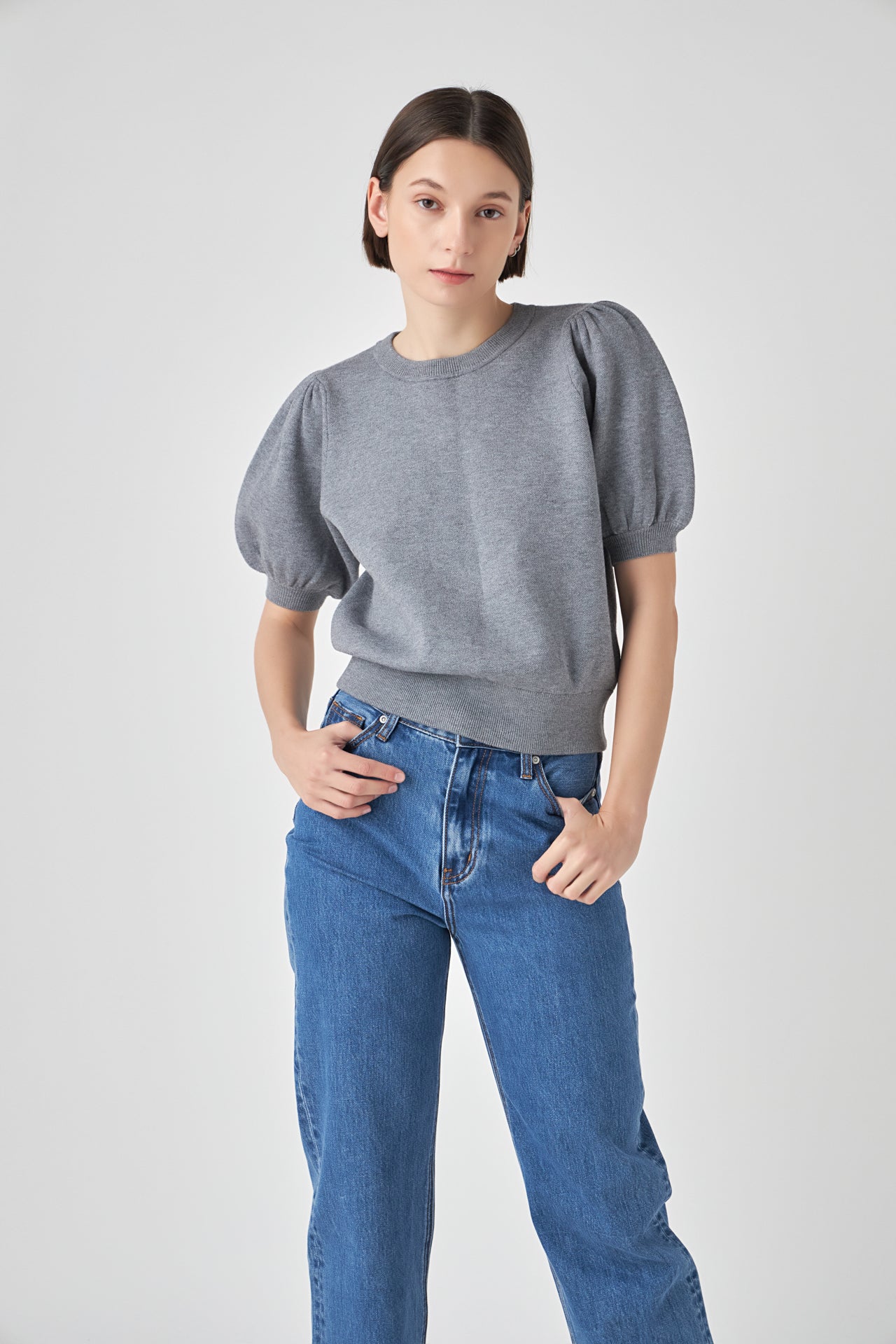 Short Puff Sleeve Knit Top