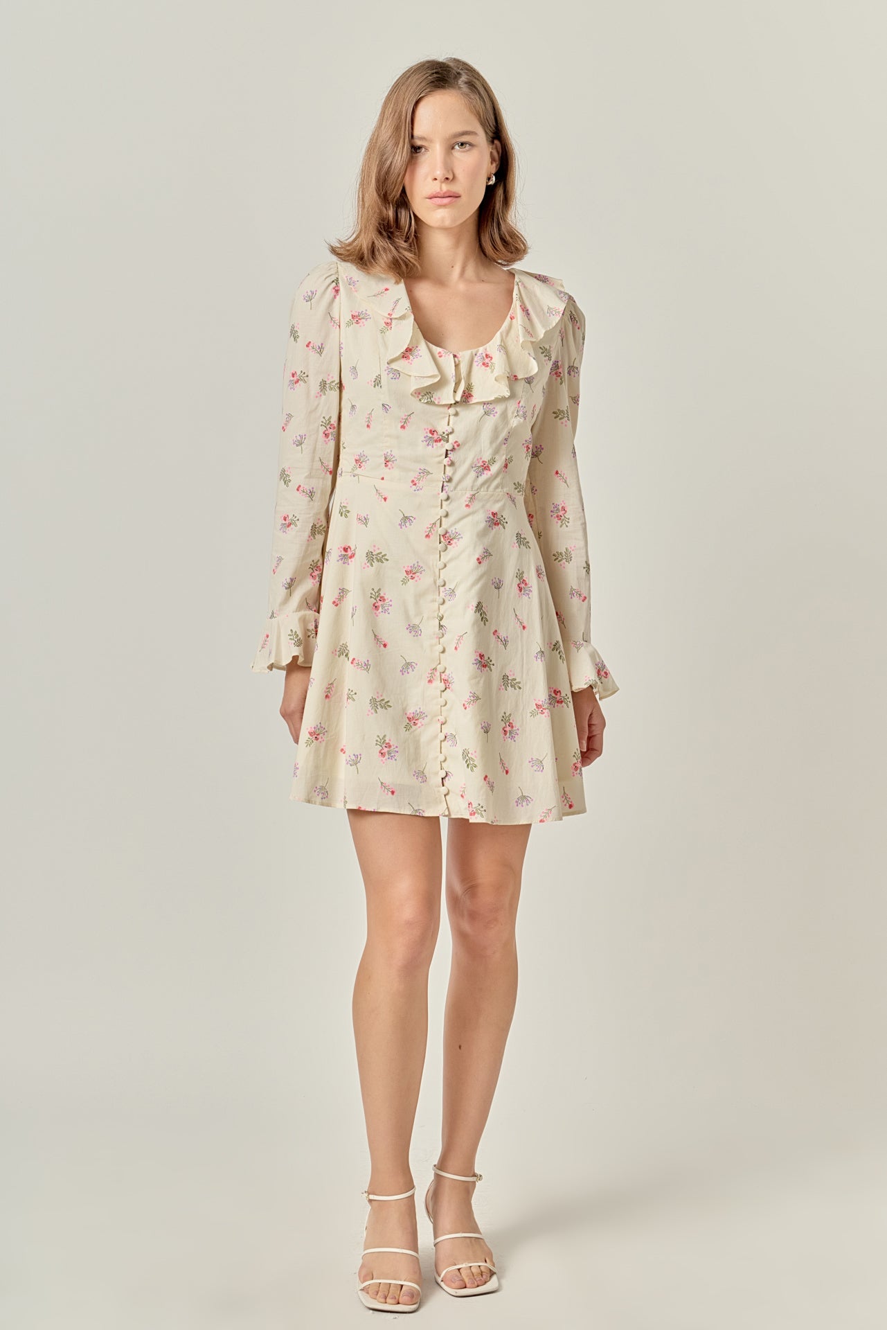 Floral Ruffled Neck Mini Dress – English Factory