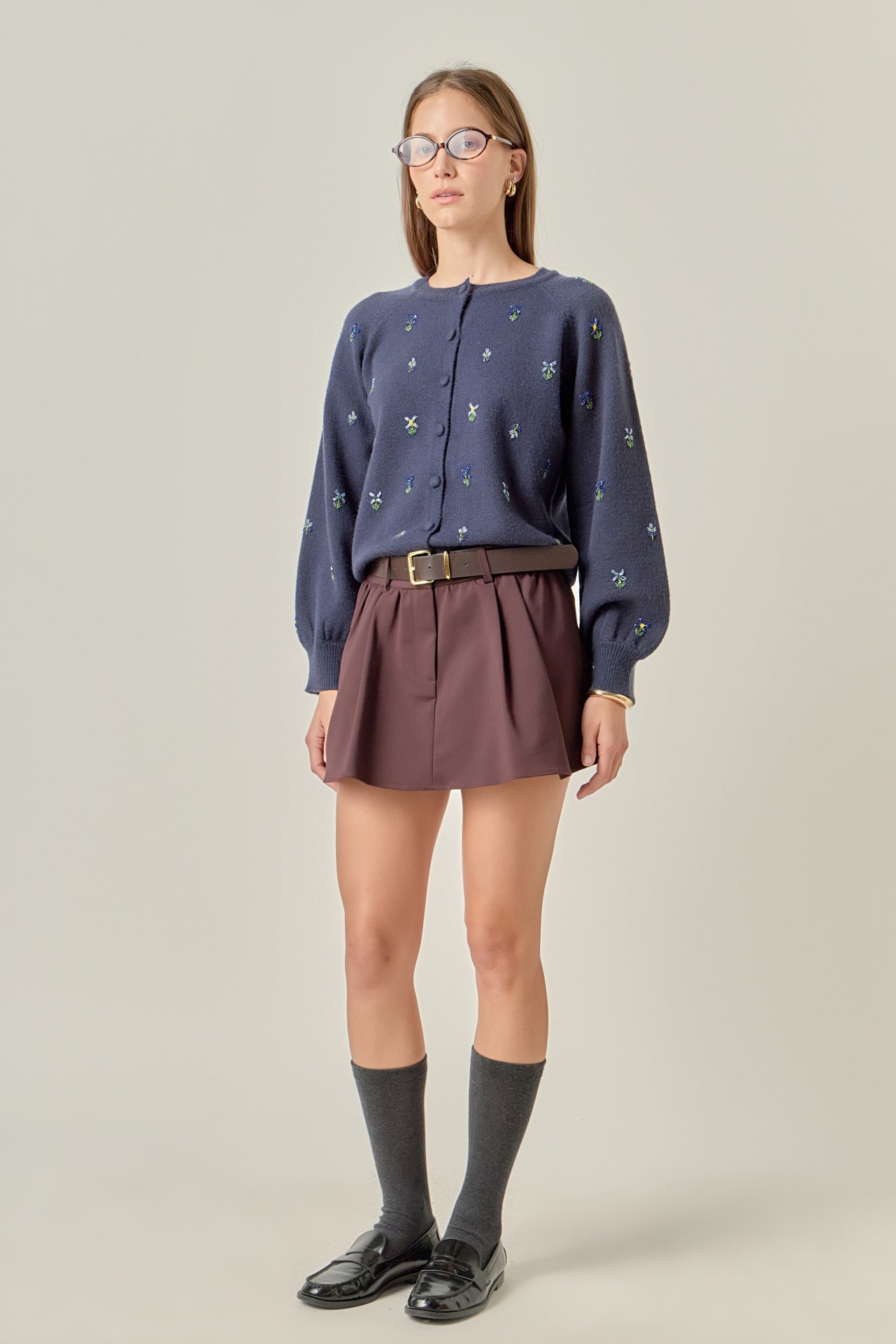 Beads Floral Round Neck Cardigan – English Factory