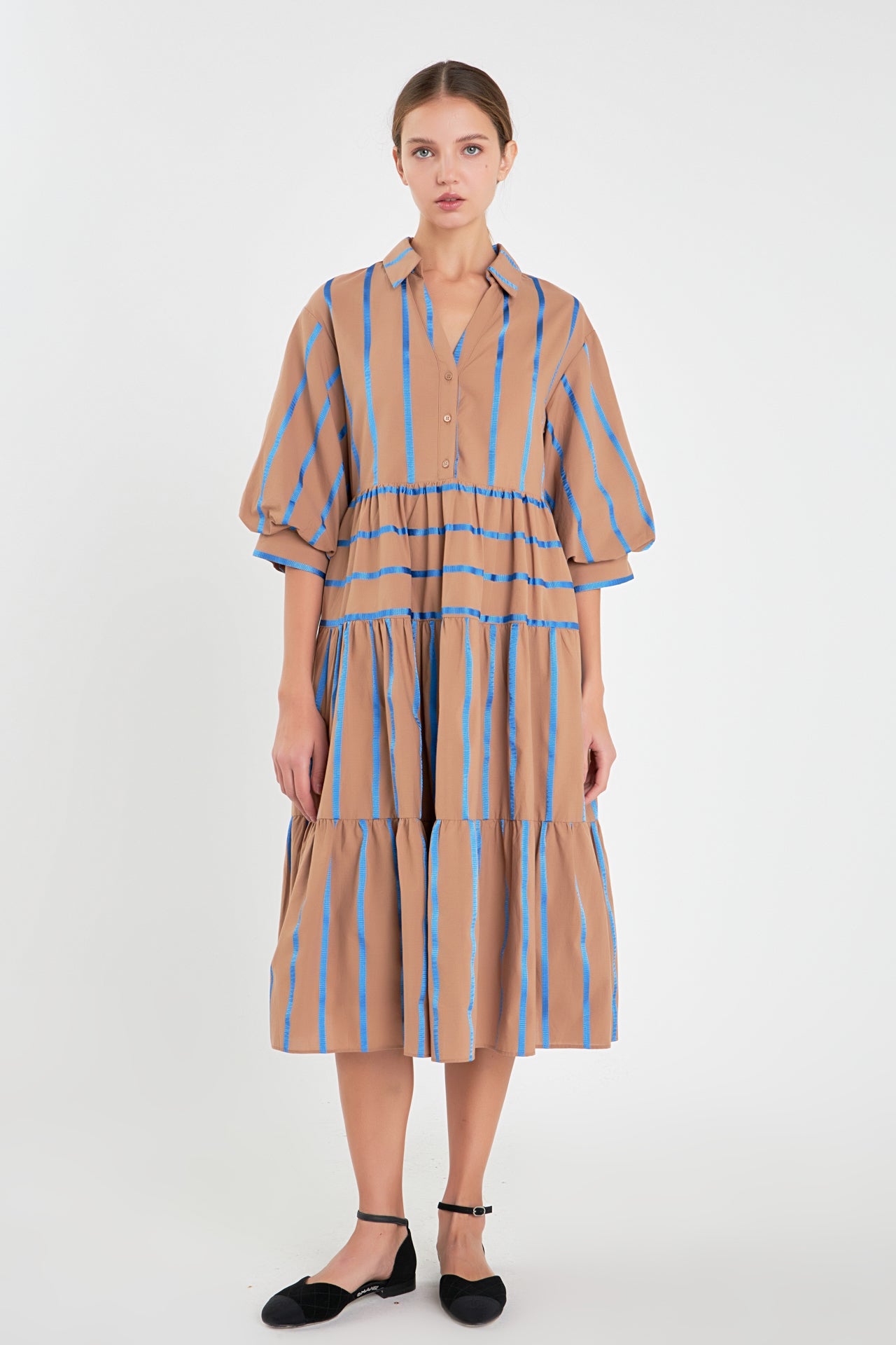 Striped Collared Midi Dress English Factory Striped Collared Midi Dress English Factory