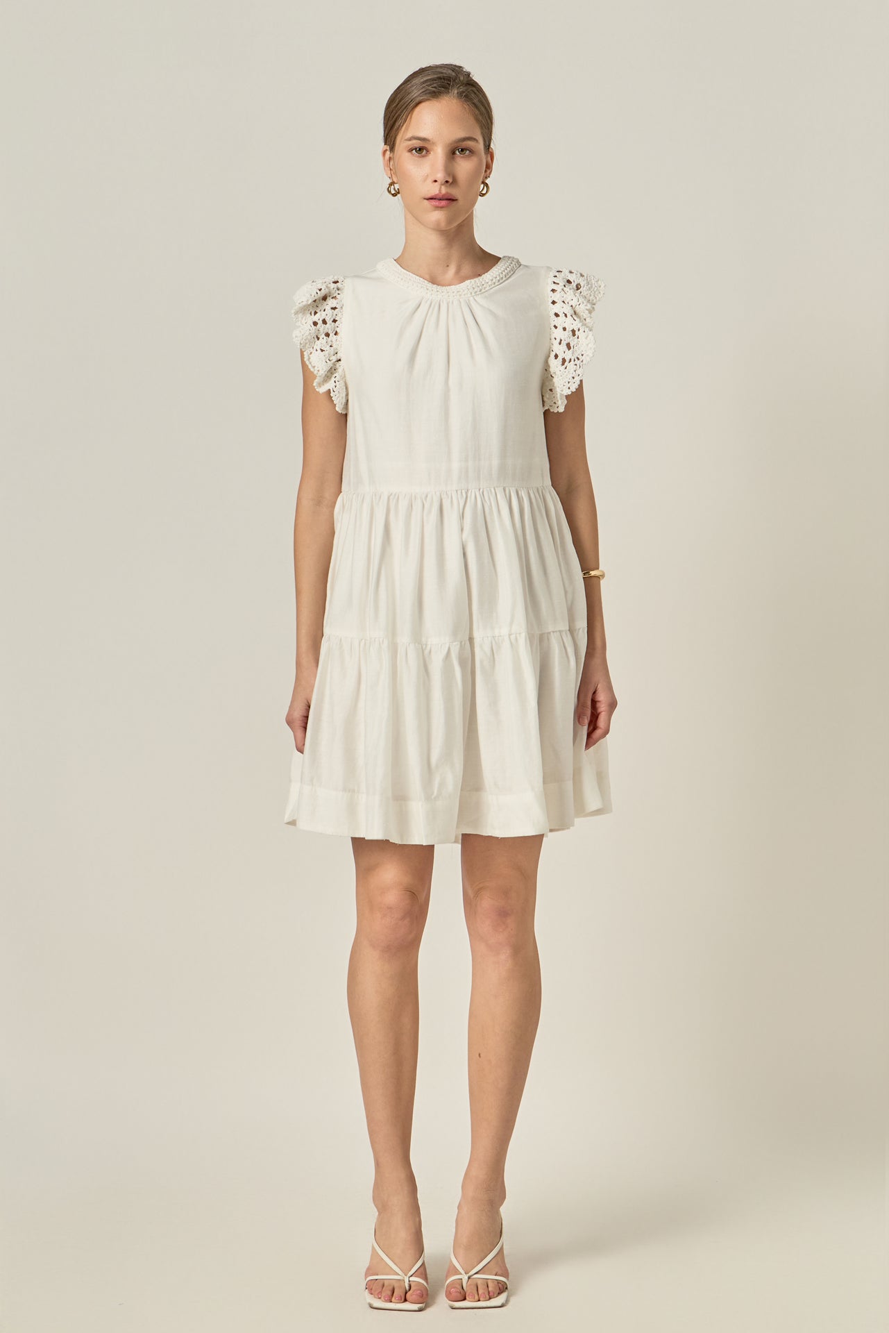 off shoulder white crochet dress English Factory