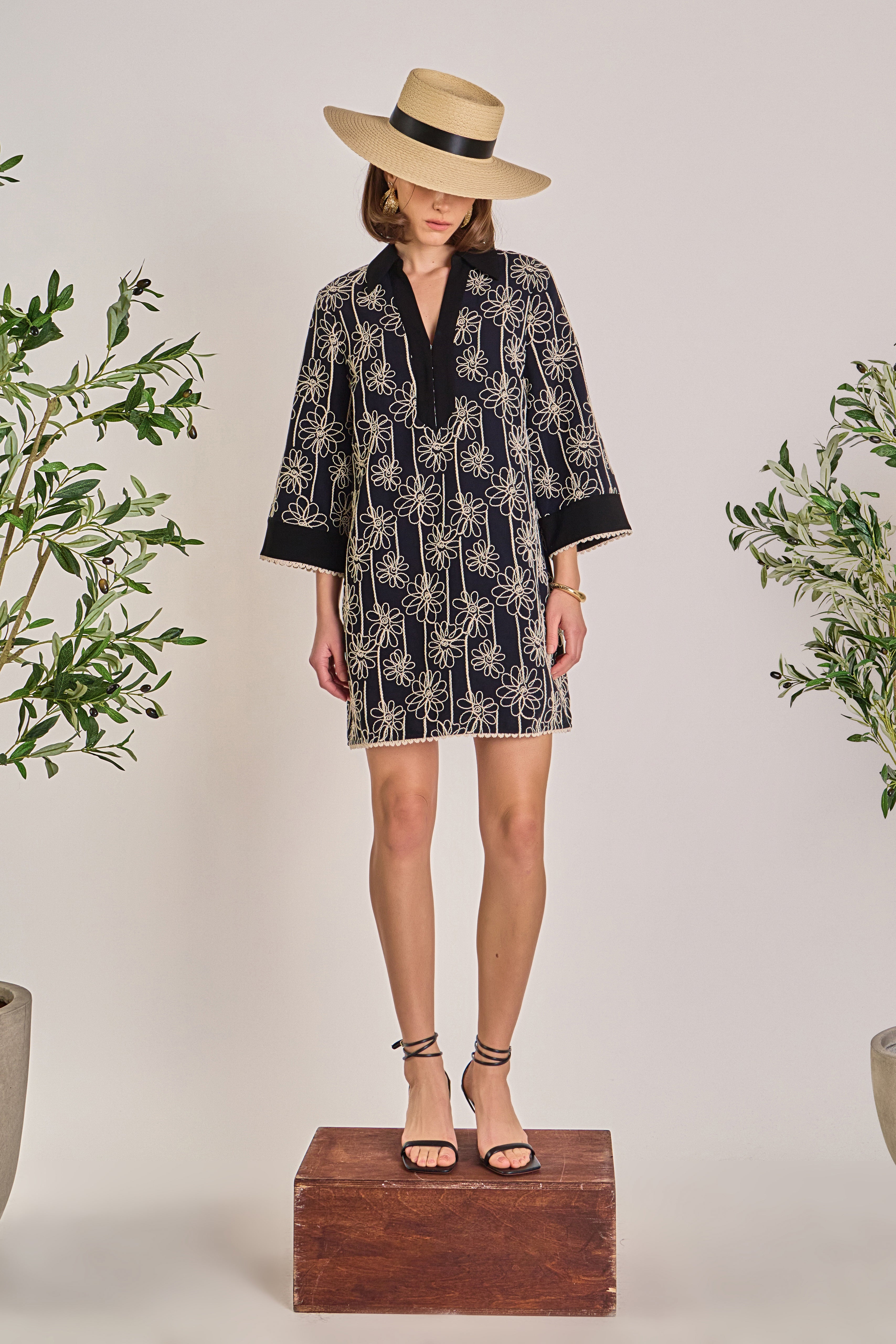 Floral Embroidered Collar Mini Dress English Factory Floral Embroidered Collar Mini Dress English Factory