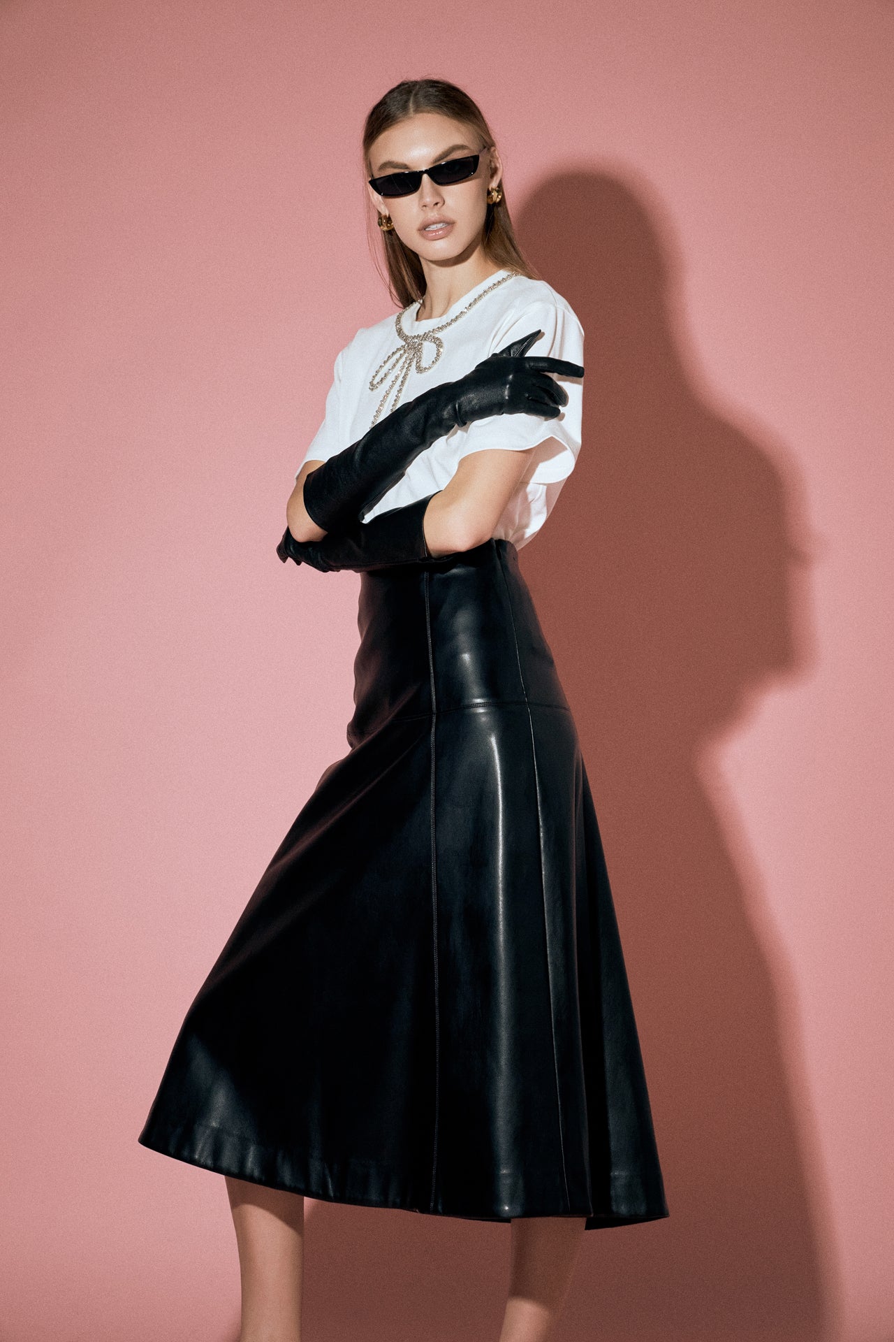 Flare Faux Leather Midi Skirt - English Factory