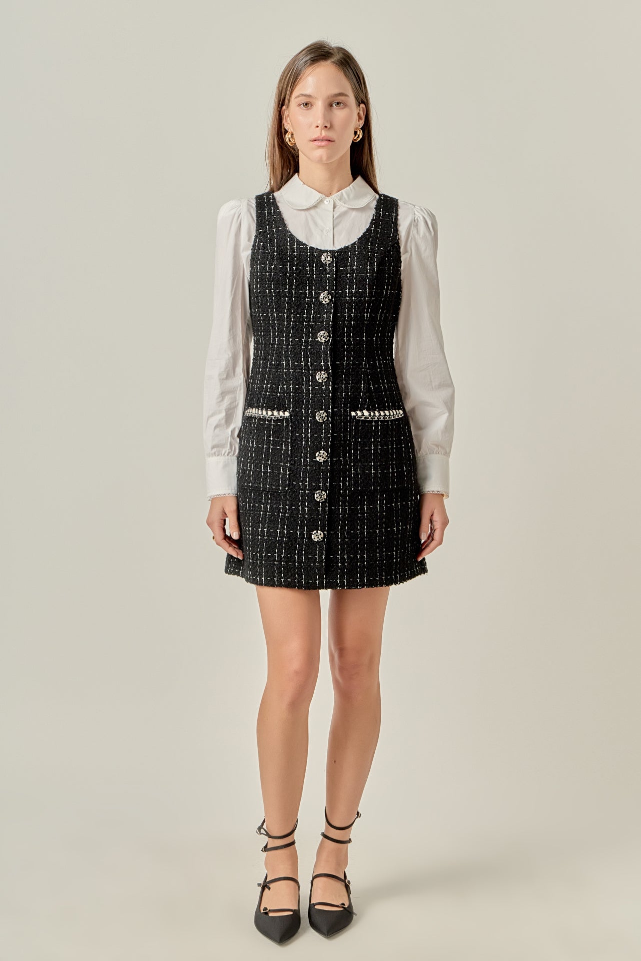 Tweed Sleeveless Mini Dress – English Factory