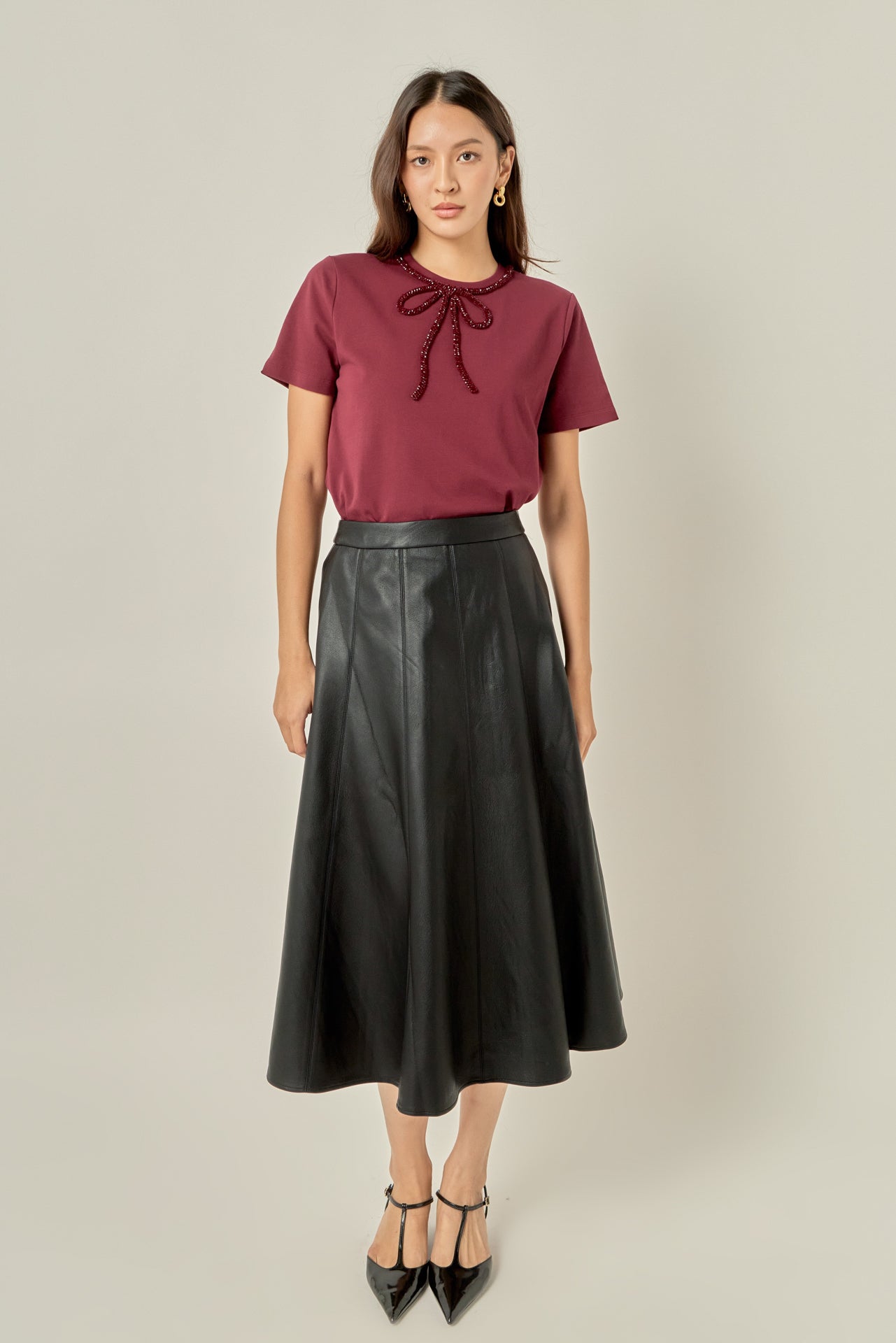 Flare Faux Leather Midi Skirt – English Factory