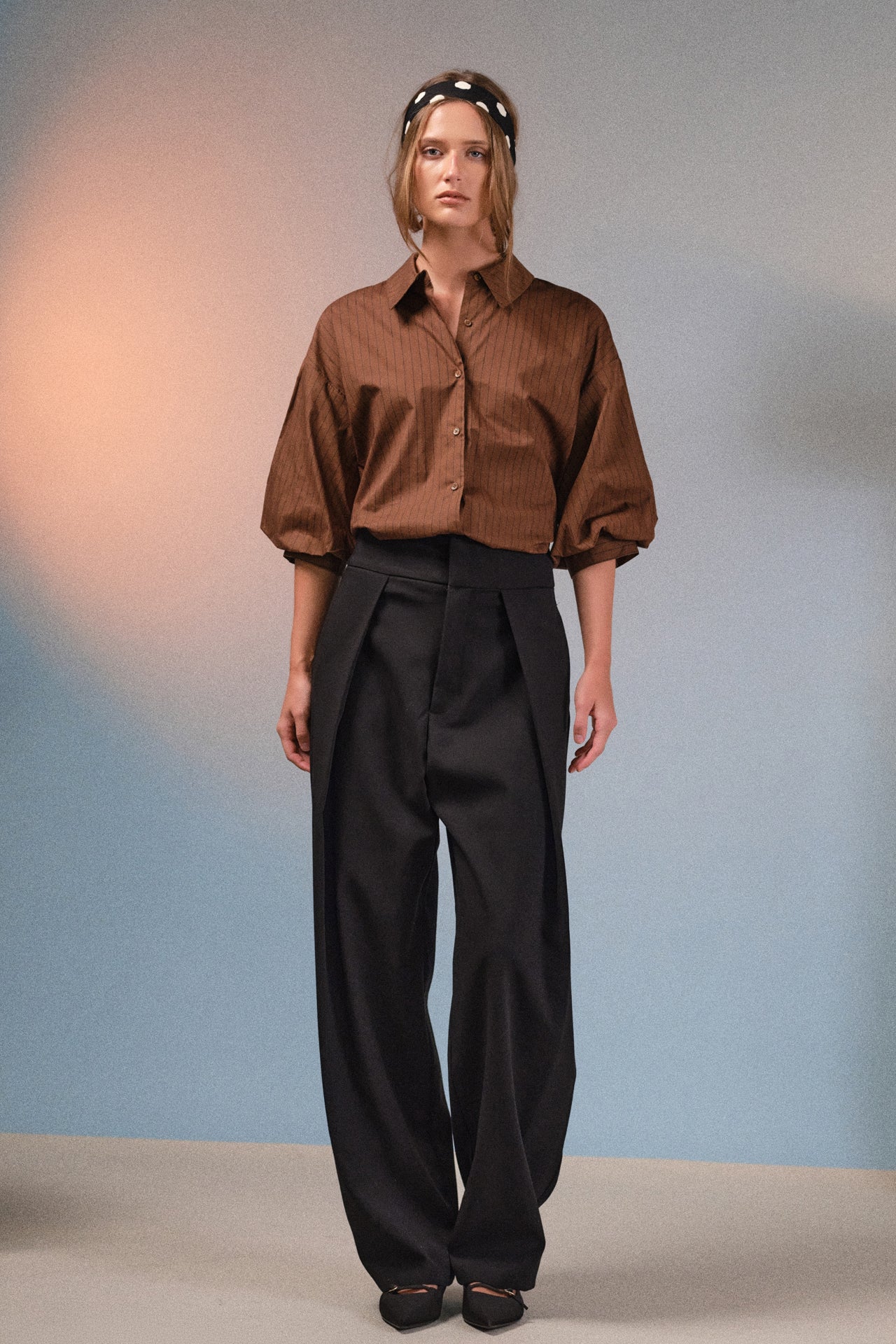 【miiko様】Ameri VINTAGE BALLOON SLEEVE Pinstripe Balloon Sleeve Shirt | English Factory