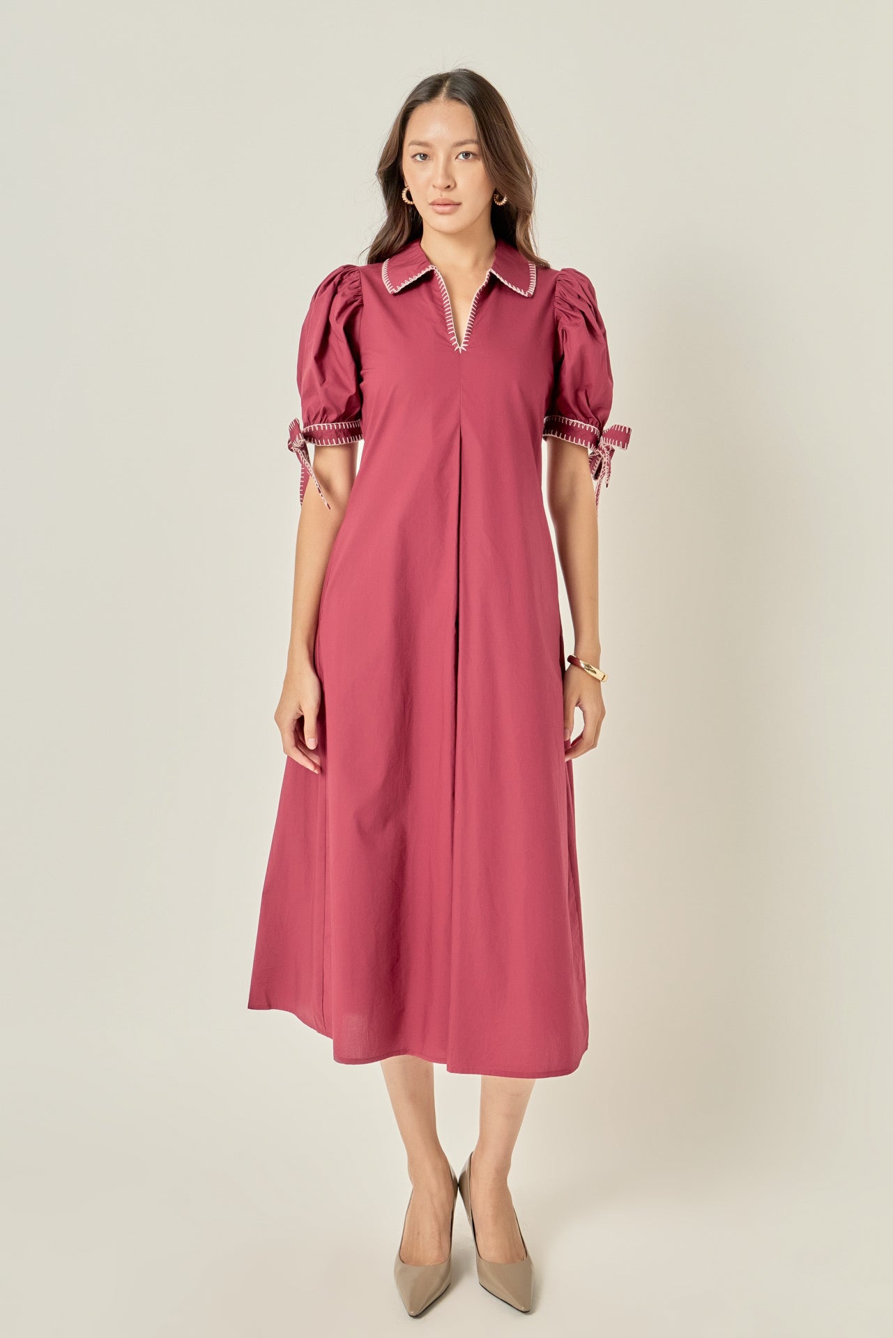 Stitch Detailed Midi Dress – English Factory