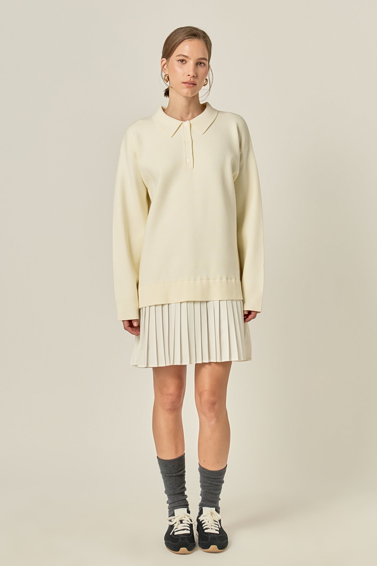English Factory Women's Polo Mixed Media Mini Dress - Cream English Factory Women's Polo Mixed Media Mini Dress - Cream