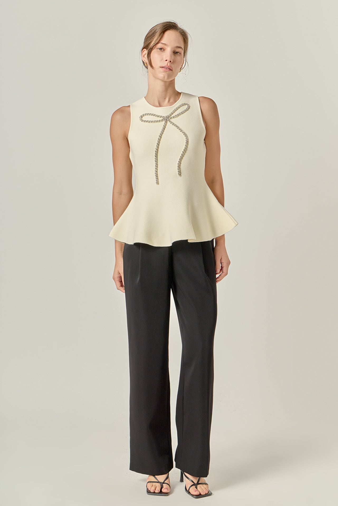 Peplum Bow Embellished Top – English Factory