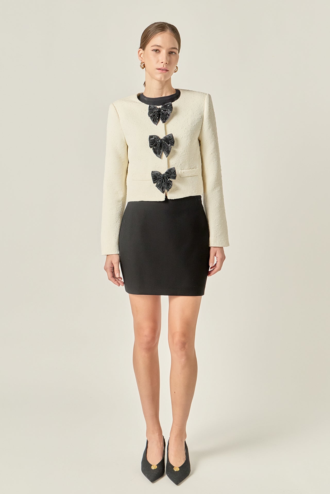 Textured Bead Bow Detailed Jacket – English Factory