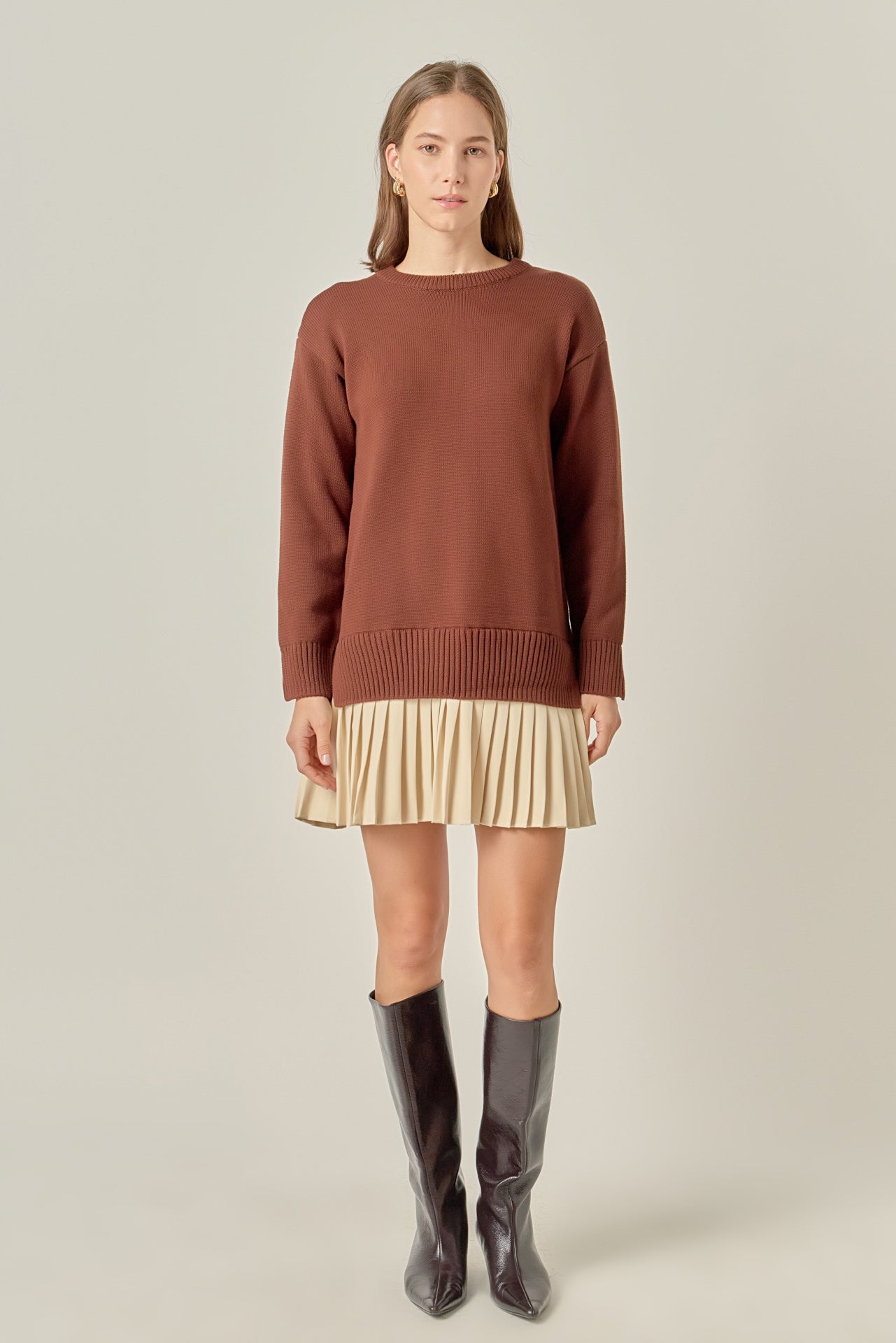 English Factory Women's Mixed Media Pleated Mini Dress