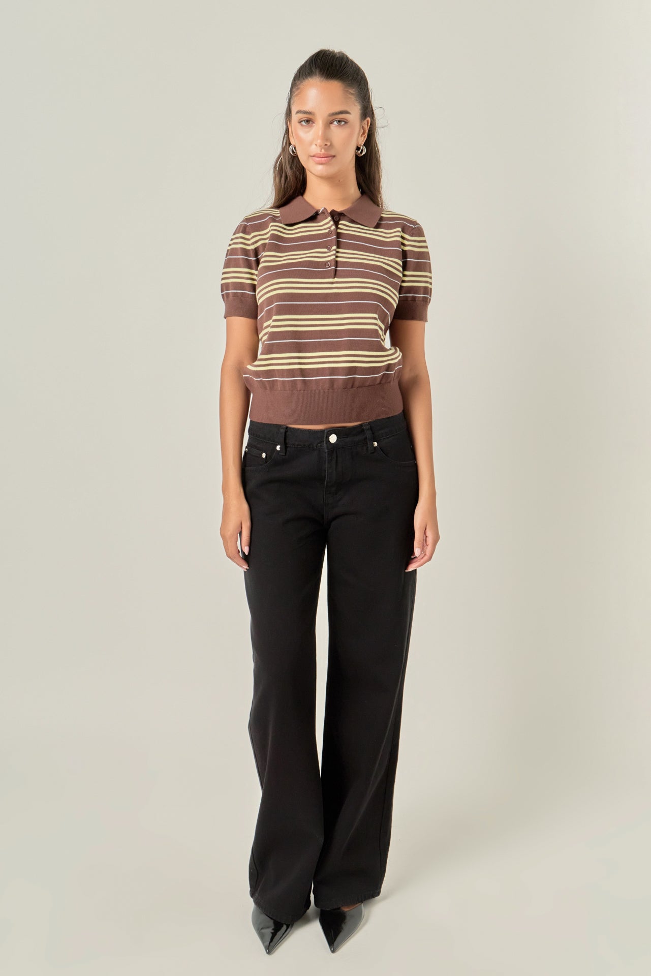 Striped Polo Knit Top – English Factory
