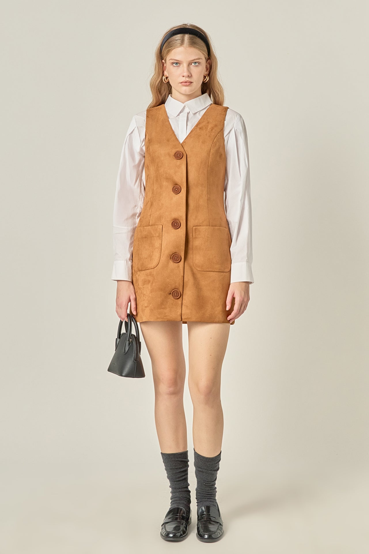 English Factory - Faux Suede Vest Dress Camel / S