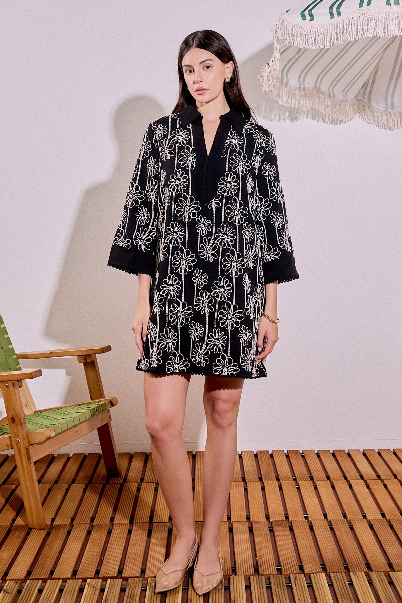 Floral Embroidered Collar Mini Dress – English Factory