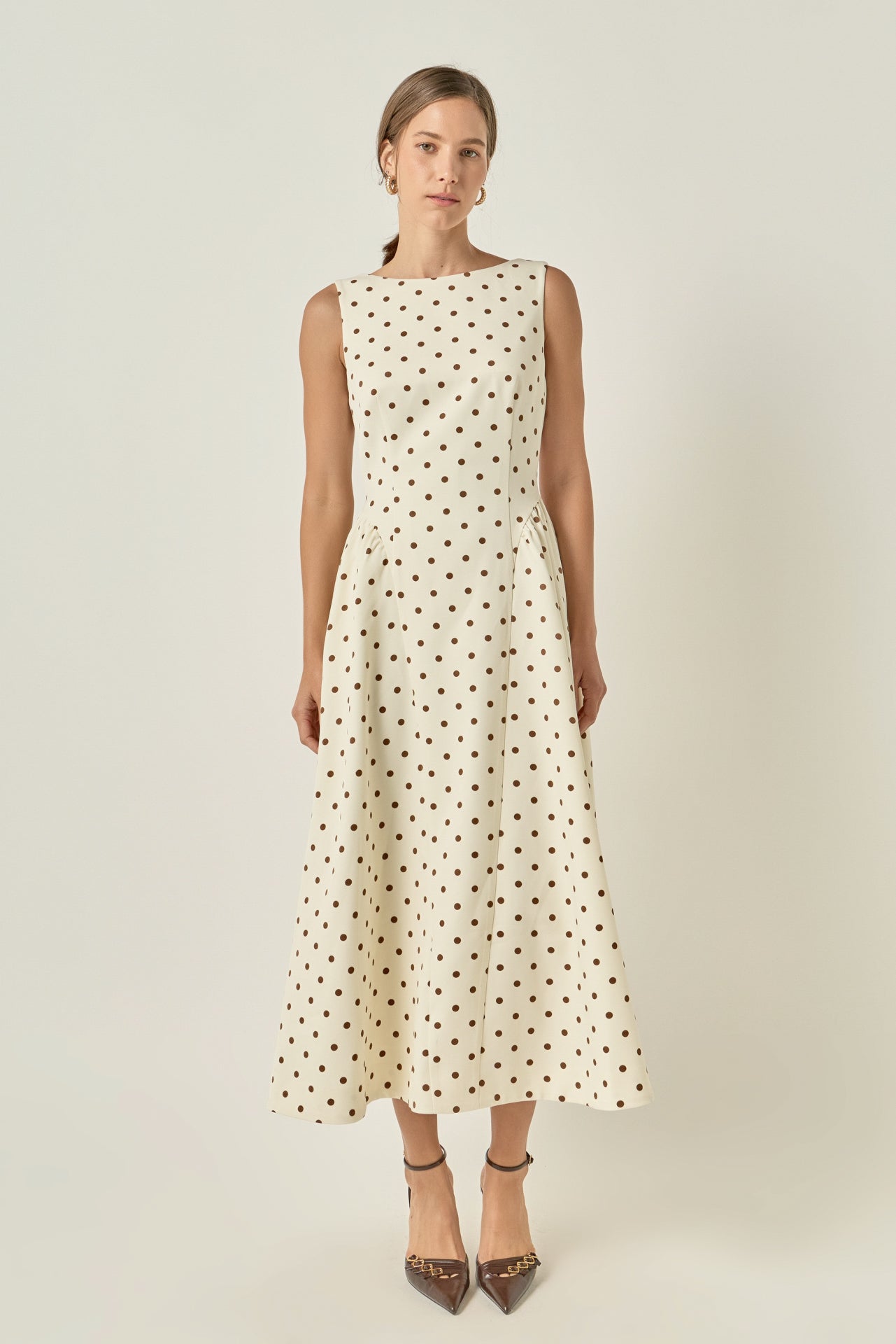 polka dot midi dress product info and reviews Sleeveless WHITE/NAVY / M 25% Nylon Lining womens bathrobe Size:X Jenna Ortega's Plunging Sheer