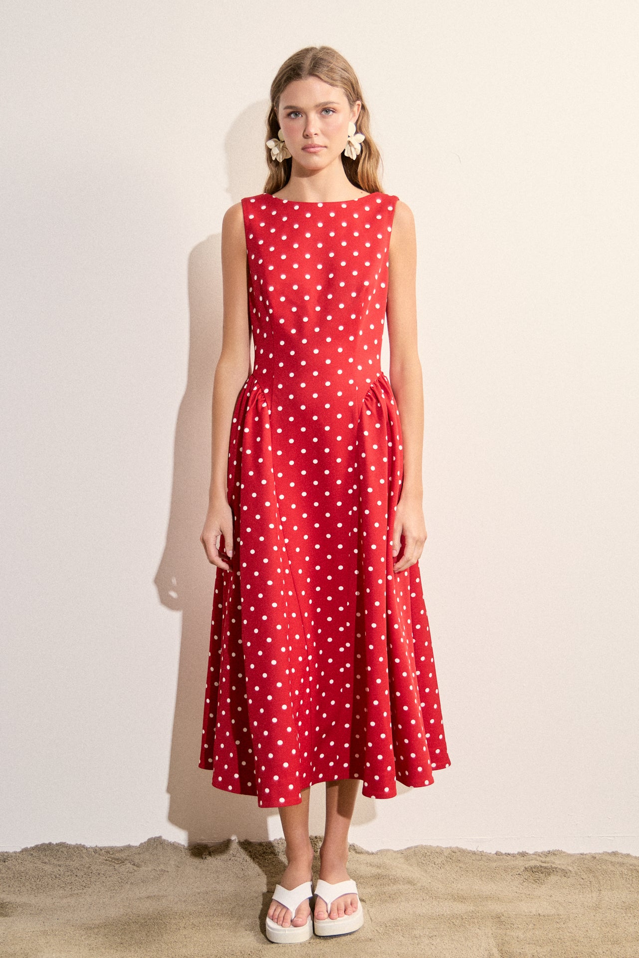 open lace back dress Polka Dot Scoop Neck Midi Dress In Brown – Infinity Raine main image 0