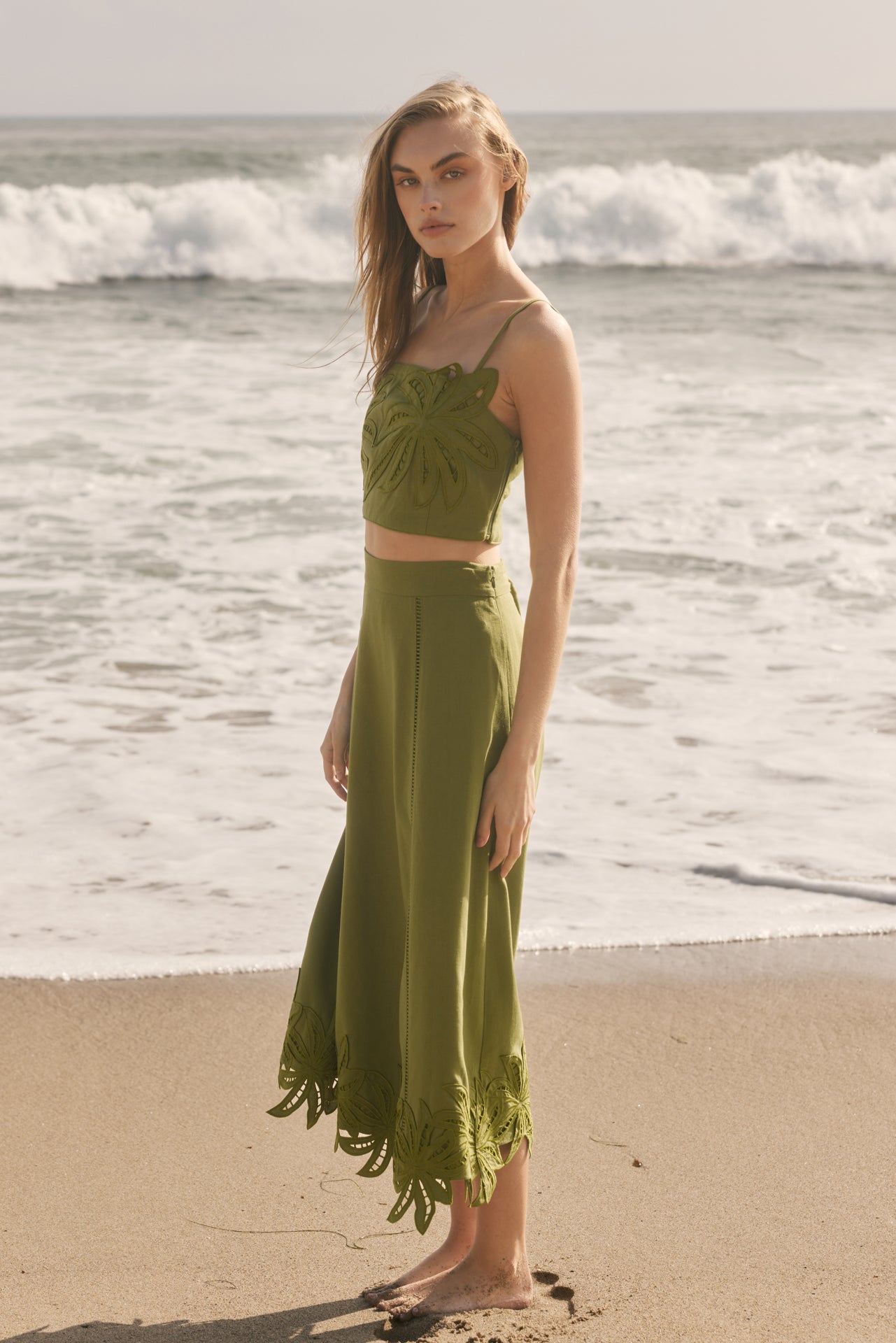 Tropical Palm Linen Midi Skirt – English Factory