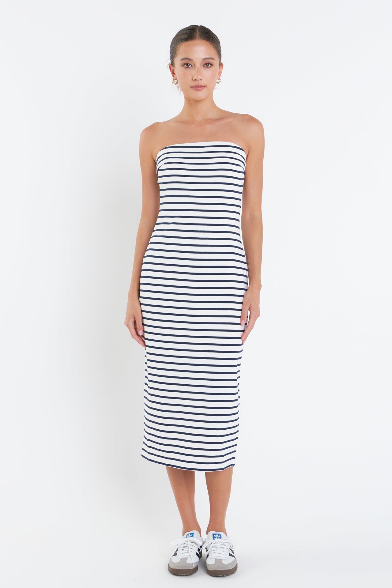 English Factory Tube Top Dress White Navy M