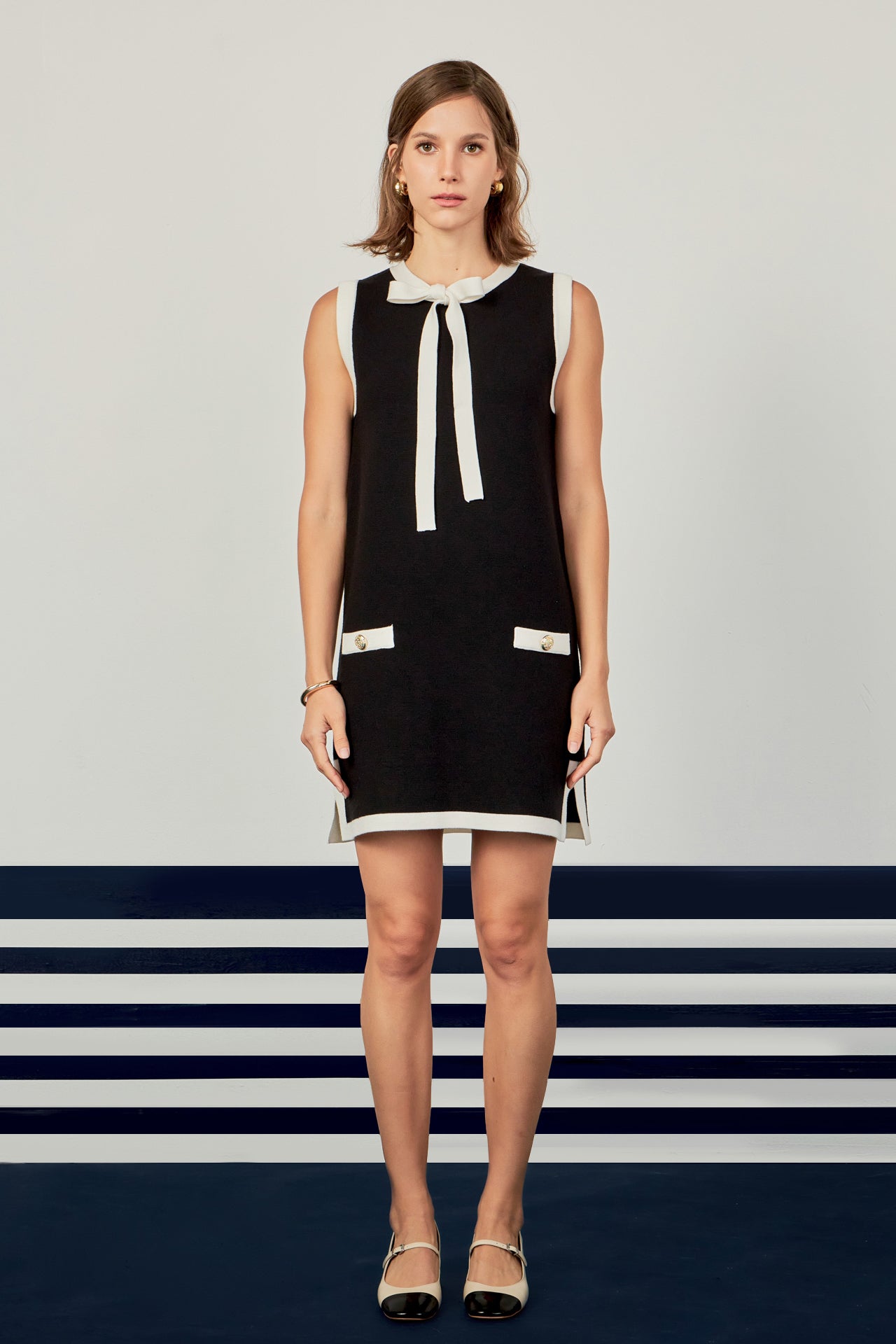 Color Block Knit Mini Dress English Factory