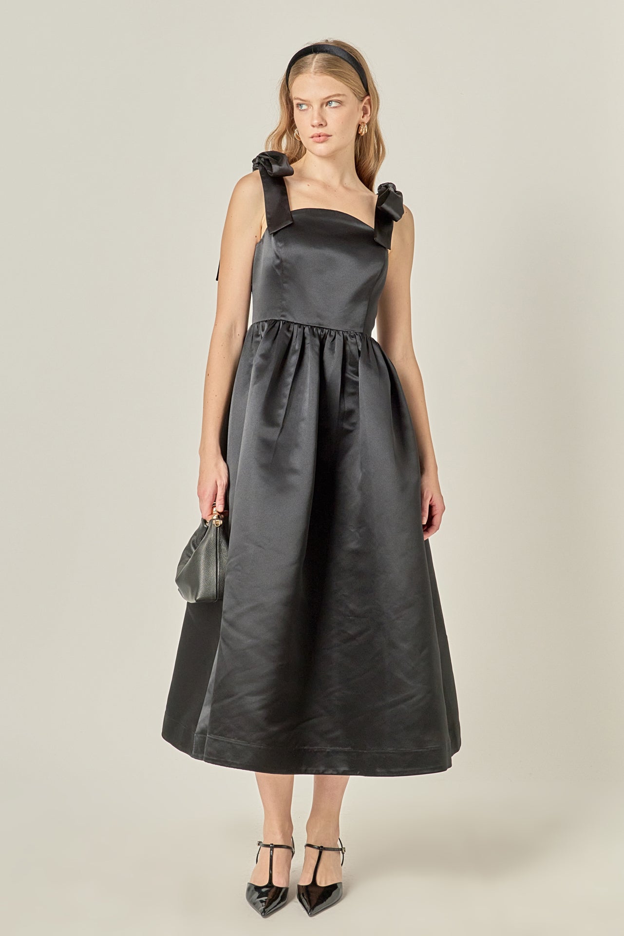 English Factory - Bow Pointed Midi Dress Black / S English Factory - Bow Pointed Midi Dress Black / S