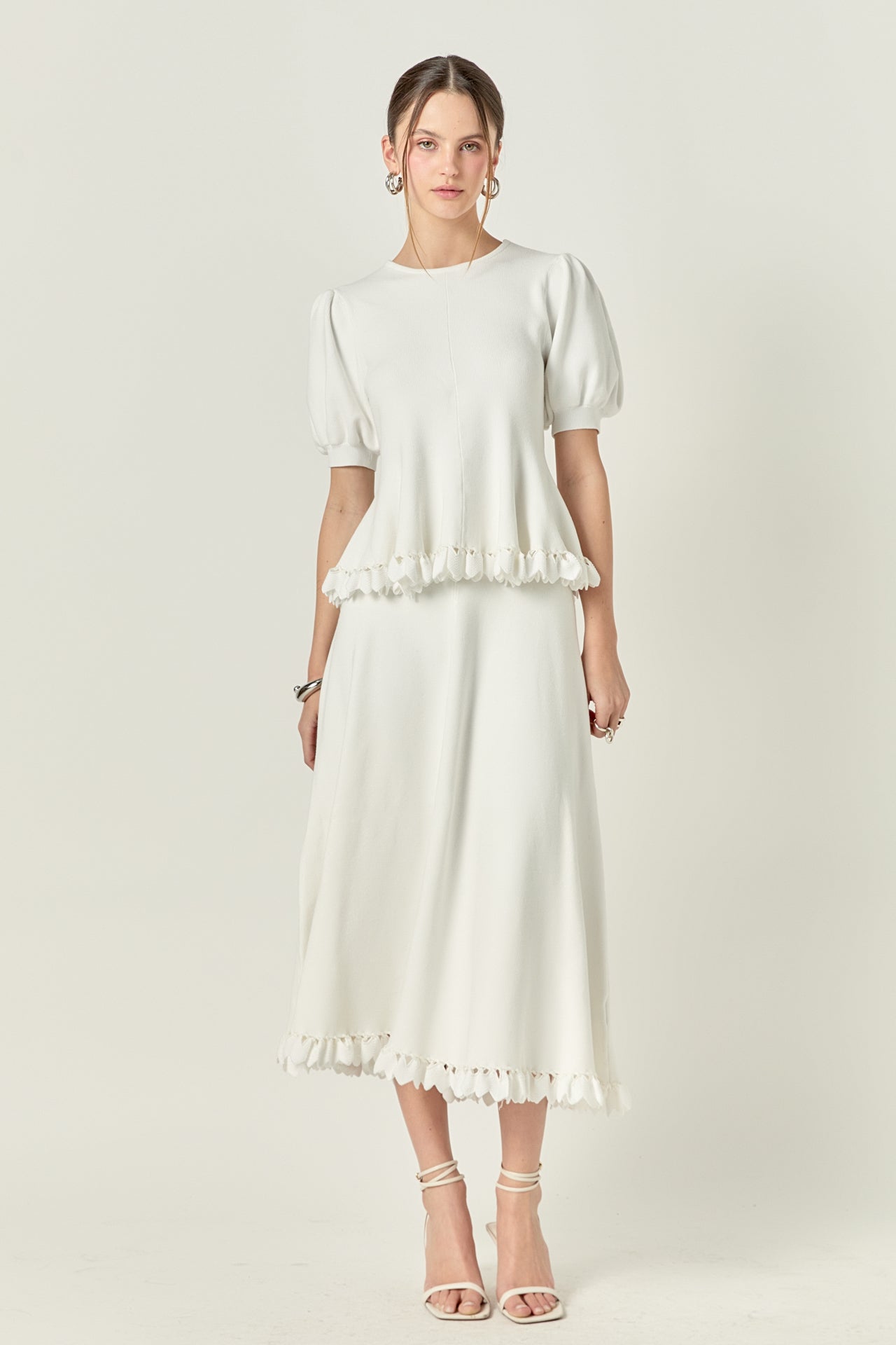 Lucia Puff Sleeve Peplum Knit Top – English Factory