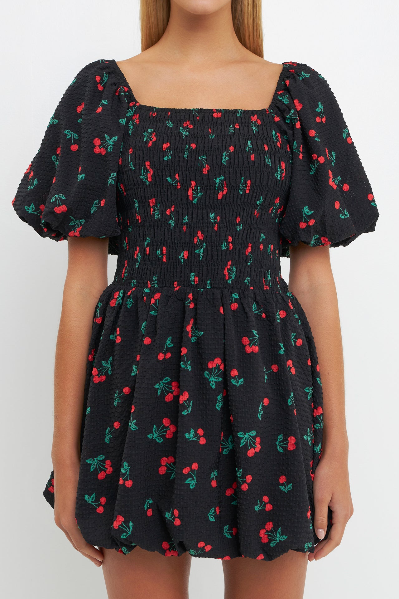 Cherry Print Smocked Mini Dress