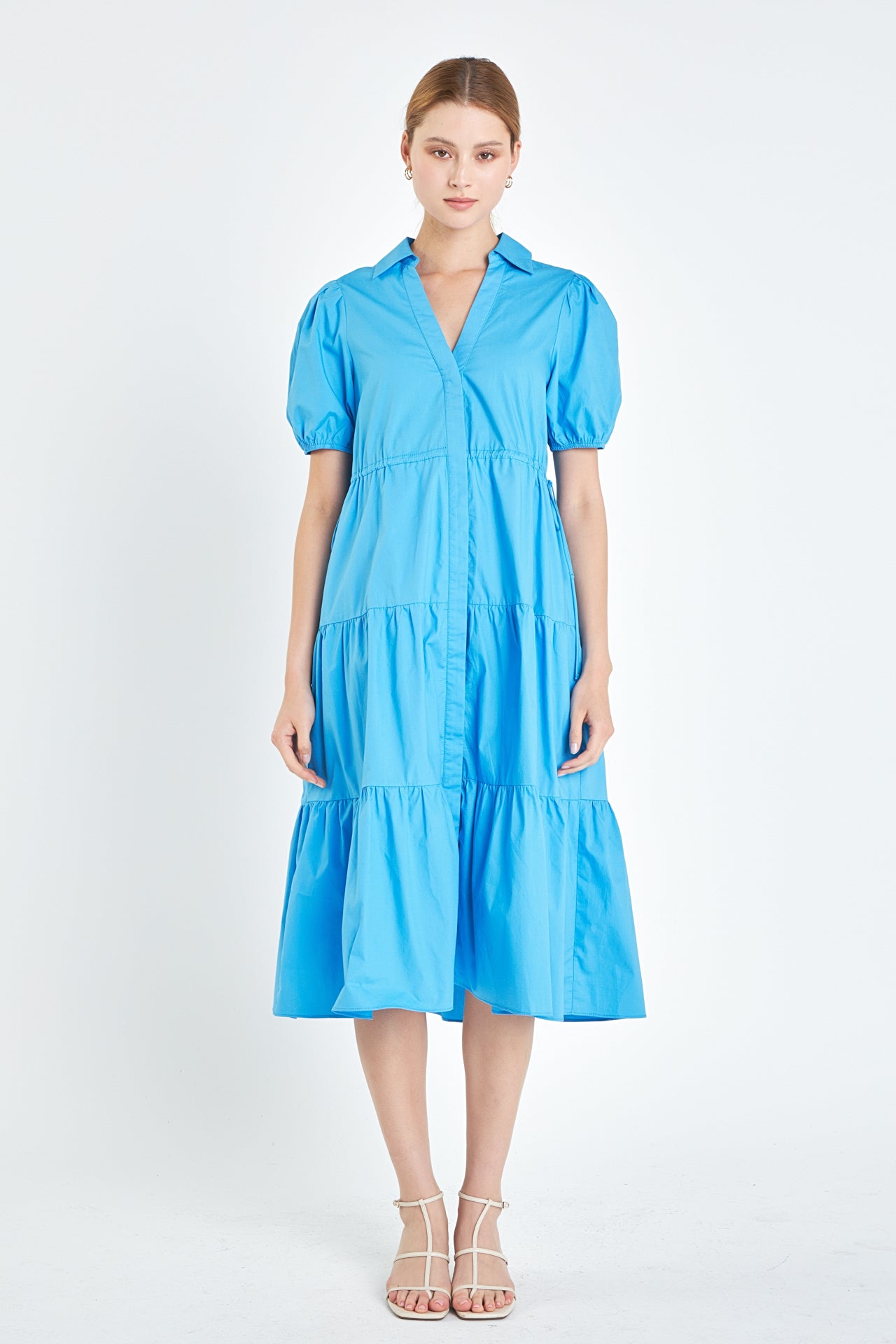 Puff Sleeve Tiered Midi Dress – English Factory