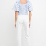 Gingham Smocked Puff Sleeve Top