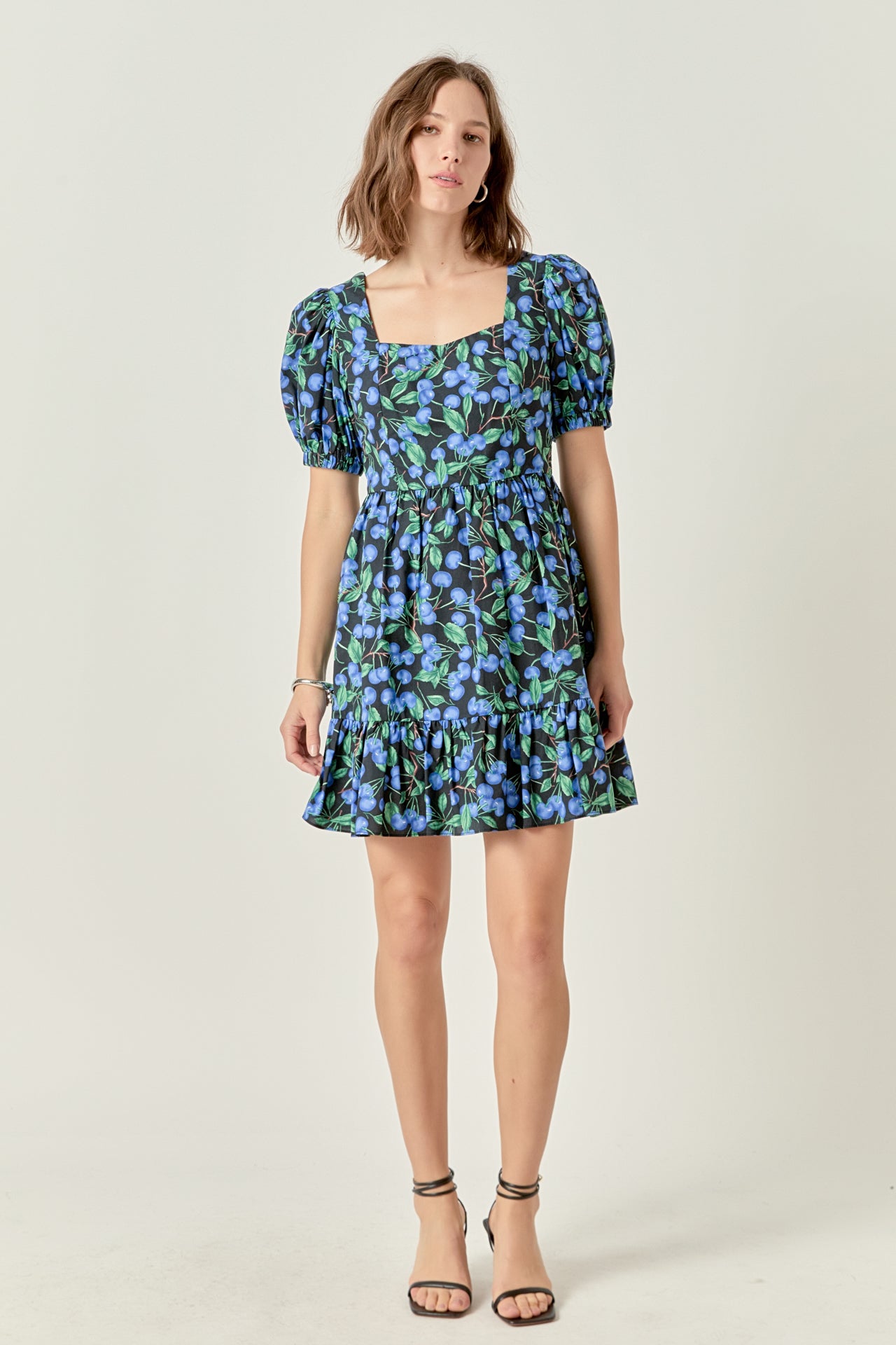 Blueberry Print Mini Dress with Puff Sleeves – English Factory