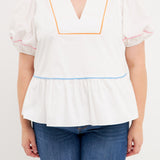 Piping Detail Top with Short Puff Sleeves