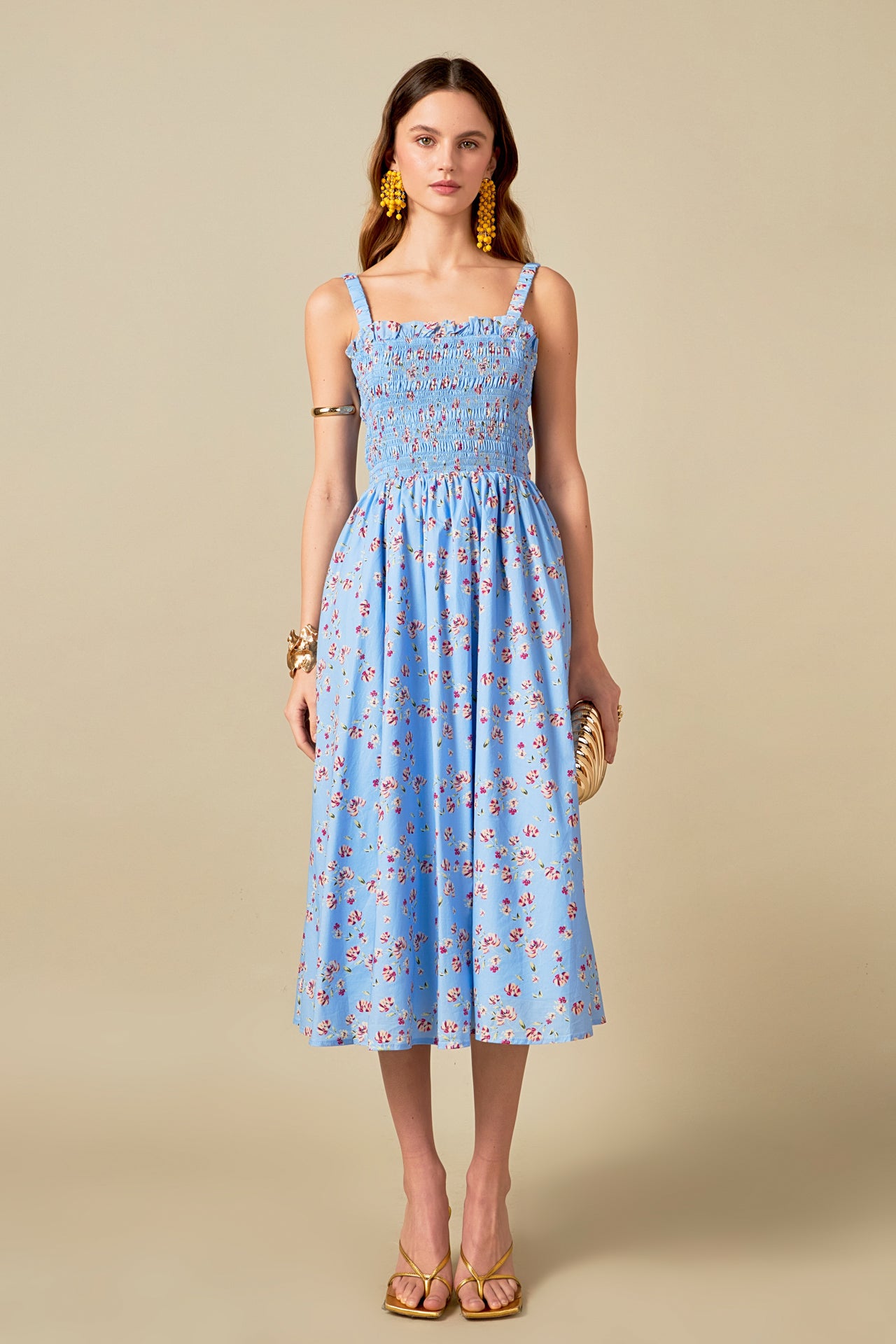 english factory blue dress Floral Print Smocked in – NEUTRALSEDIT Color:Cherry wood this dress is your Vintage Calvin Klein Silk