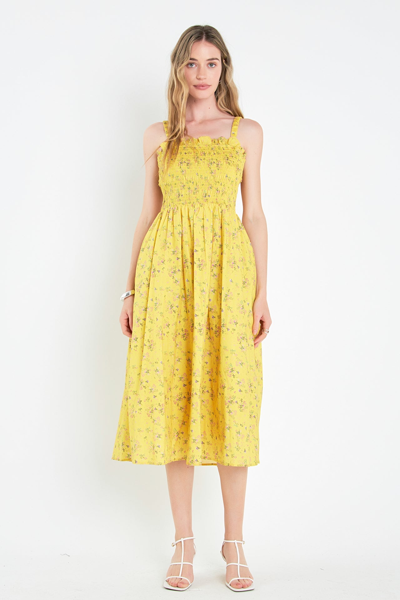 English Factory Women s Floral Print Smocked Midi Dress