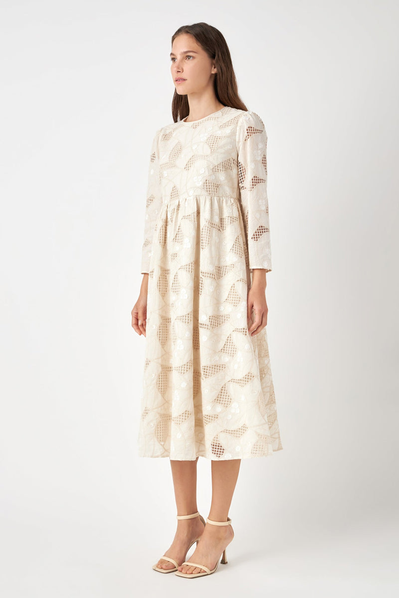 Embroidered Lace Midi Dress English Factory