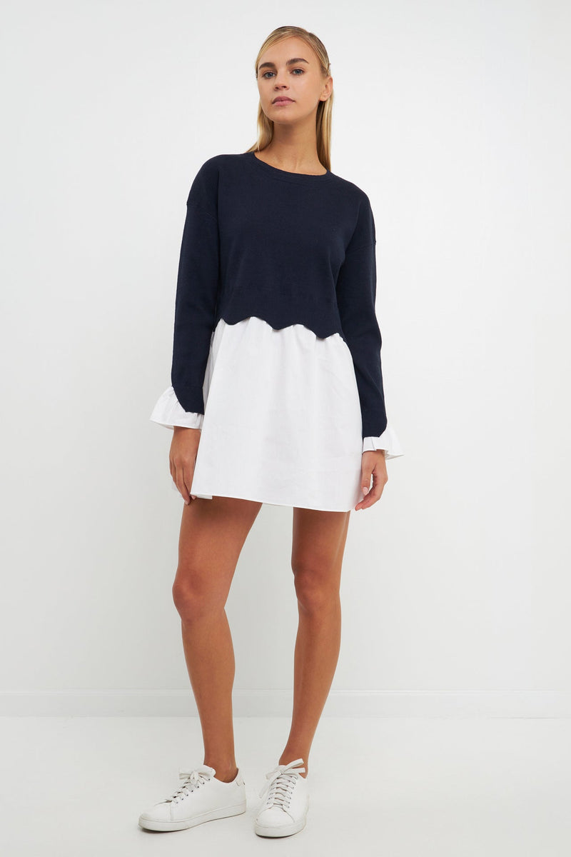 Scalloped Knit Poplin Combo Dress – English Factory