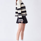 Striped Knit Sweater With Ruffles