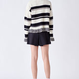 Striped Knit Sweater With Ruffles