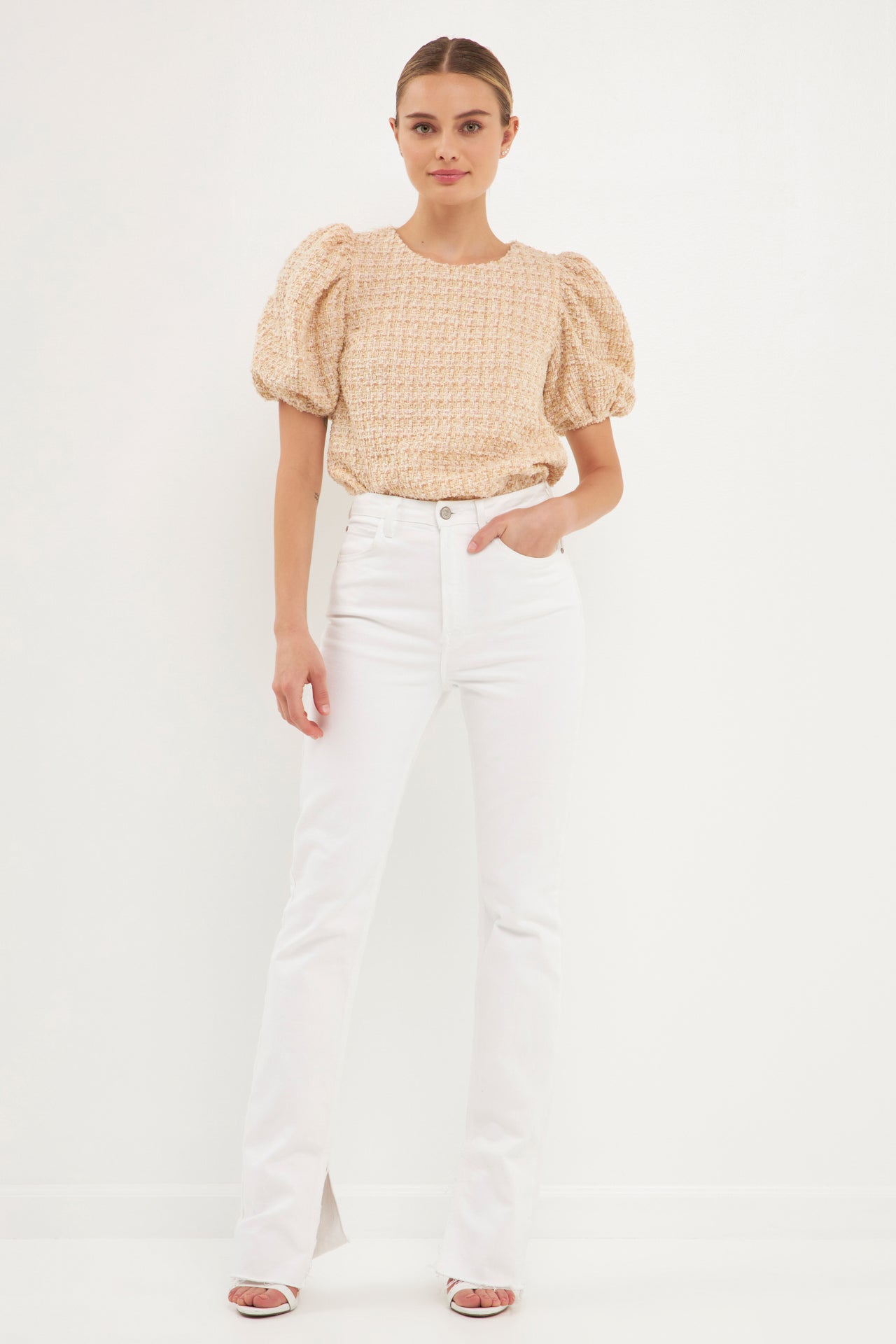 [MY SAMOYED] [SMYD Boutique] Tulip Puff Tweed Blouse (Chiffon Ivory)