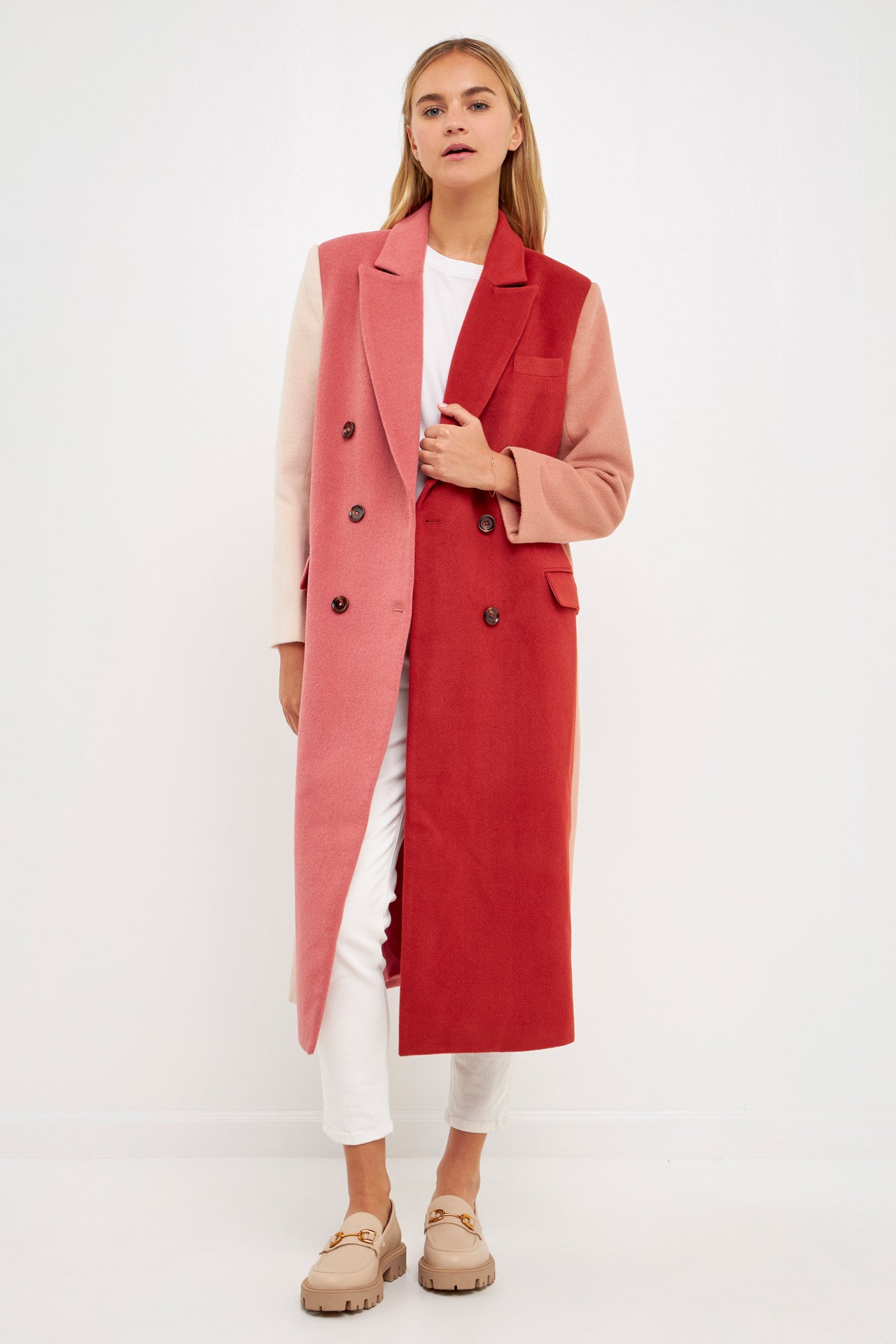 Colorblock double deals breasted coat