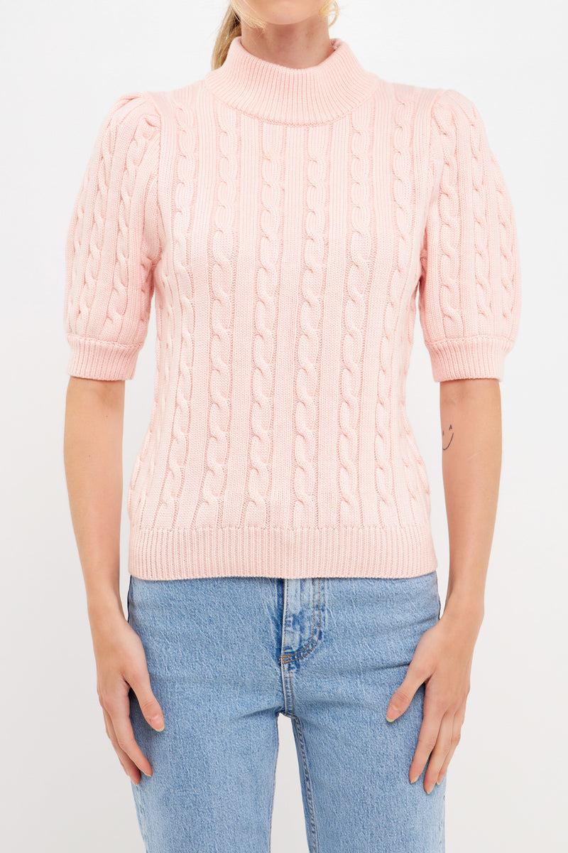 Short-Sleeve Cable-Knit Sweater