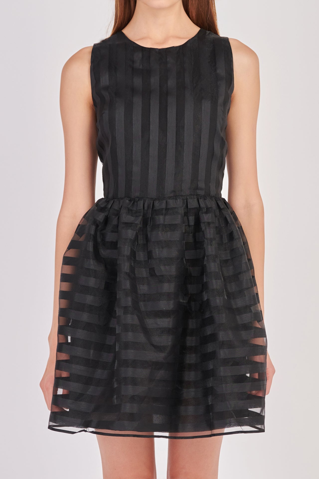 Striped Organza Sleeveless Mini Dress
