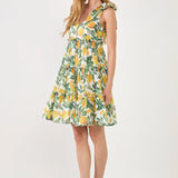 Lemon Print Tiered Mini Dress