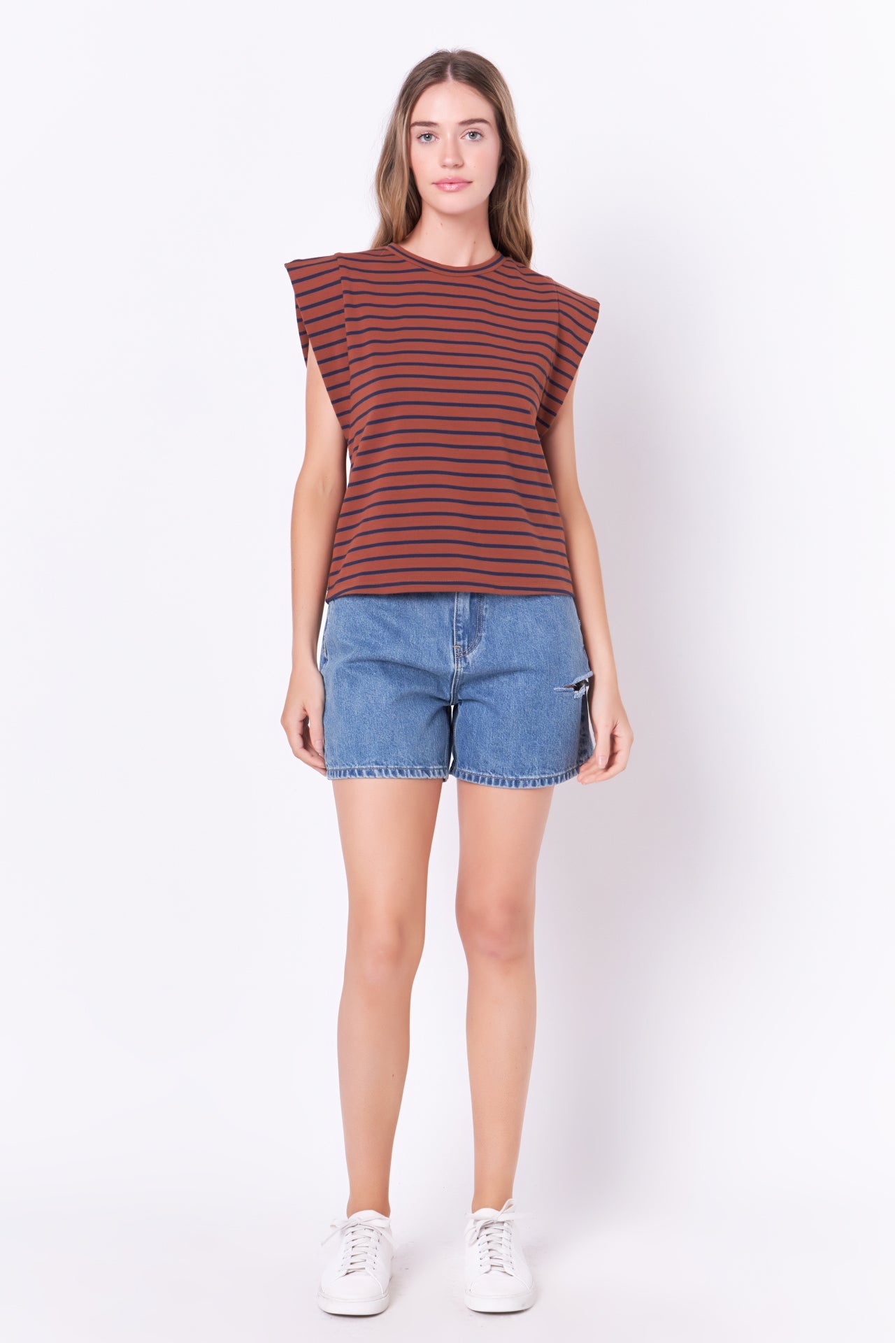 ENGLISH FACTORY-Stripe Sleeveless T-shirt-T-SHIRTS available at Objectrare