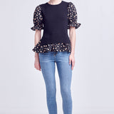 ENGLISH FACTORY-Floral Mixed Knit Top-TOPS available at Objectrare