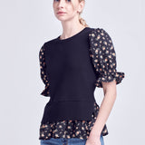 ENGLISH FACTORY-Floral Mixed Knit Top-TOPS available at Objectrare