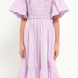 Puff Sleeve Square Neck Midi Dress