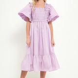 Puff Sleeve Square Neck Midi Dress