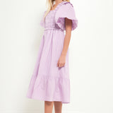 Puff Sleeve Square Neck Midi Dress